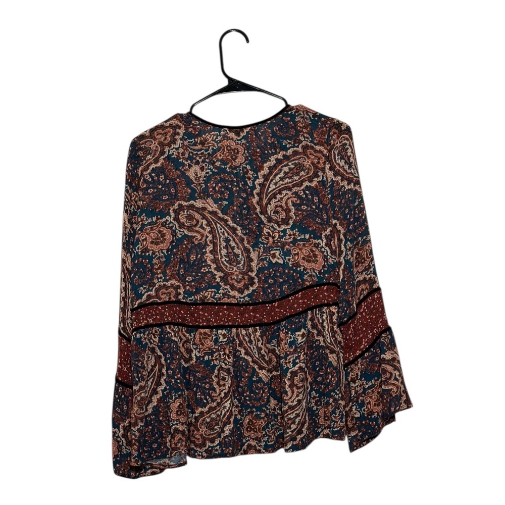 American Eagle Outfitters Paisley Print Bell Sleeve Tassel Tie Blouse Size XS - Picture 2 of 7